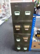 Four twentieth century green metal twin drawer index chests
