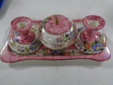 A four piece Maling Peony Rose trinket set
