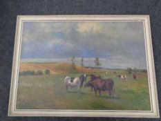 A twentieth century continental school oil painting - Cattle grazing
