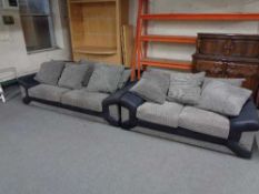 A pair of two tone fabric settees