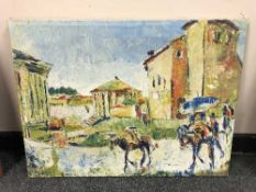 Continental School : oil on canvas, figures in a street.