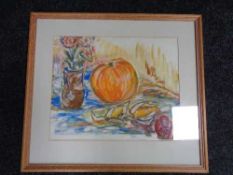 A framed still life watercolour