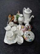 A tray of china, Royal Doulton Sailor figure HN 442, part Paragon Pandora coffee set, figurines,