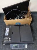 A box of computer monitor, leads,