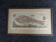 A black and gilt hand coloured map of venice CONDITION REPORT: 46 cm x 22.
