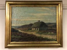 Continental School : Thatched hut, oil on canvas, framed.