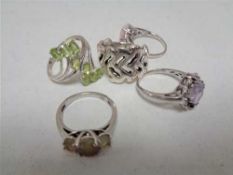 Five silver dress rings CONDITION REPORT: 3 size P, 1 size Q and 1 size S.