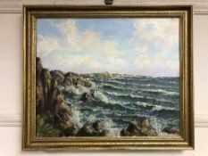 Continental School : Choppy water, oil on canvas, framed.