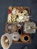 Two boxes of contemporary vases, table lamps,