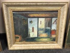 Continental School : oil on canvas depicting a salon interior