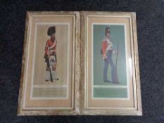 A pair of cream and gilt framed M Greensmith colour prints depicting a private of the 17th regiment