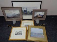 Three gilt framed prints together with two framed Heaton Cooper prints, Macintosh style print,