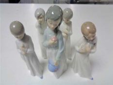 Three Nao figures together with two further Spanish figures