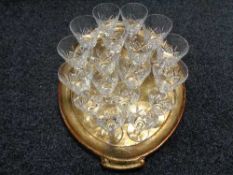 A wooden gilded serving tray of Stuart crystal
