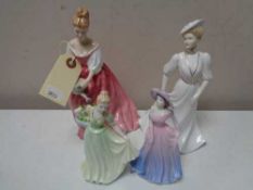 A Royal Doulton figure - Alexandra HN 3292 together with three further Coalport figures - Debutant