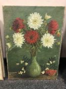 Continental School : oil on canvas depicting still life with flowers in a vase