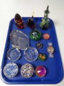 A tray of glass paperweights ,
