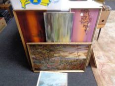 A gilt framed oil on canvas depicting pheasants in a field,