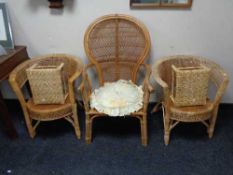 Five pieces of bamboo and wicker conservatory furniture