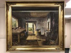 Continental School : Blacksmith's cottage, oil on canvas, framed.