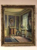 Continental School : salon interior, oil on canvas, framed.