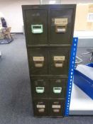 Four twentieth century green metal twin drawer index chests