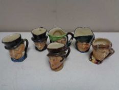 Six miniature Royal Doulton character jugs - Sairey Gamp, Old Charley,