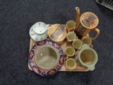 A tray of part Price Brothers coffee set, Wedgwood Christmas plates,