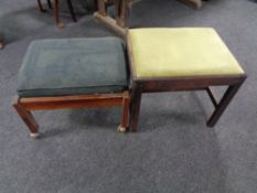 An antique mahogany dressing table stool together with one other