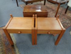 A pair of single drawer bedside stands together with a mahogany work table with undershelf