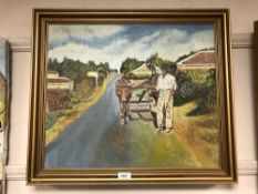 Continental School : oil on canvas depicting a farmer with cattle