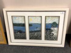 Helja Liukk-Sundstrom for Arabia of Finland : A person sitting on the end of a jetty looking out on