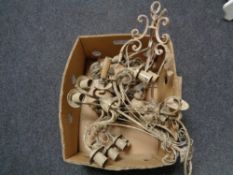 A box of three wrought iron light fittings
