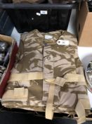 A military bullet proof vest in desert camouflage