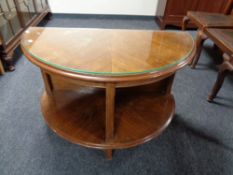 A mid century oak demi lune two tier table