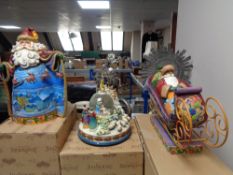 Three Jim Shore Heartwood Creek figures - Nativity globe and two father Christmas (boxed)