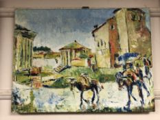 Continental school, donkeys in a street,