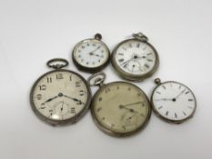 Five various pocket watches (four silver)