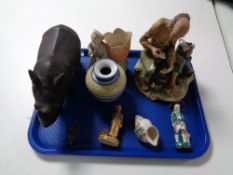 A tray of Wade figure - Danny boy, crested Whitley Bay shell,