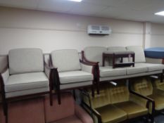 A twentieth century beech framed four piece lounge suite in grey fabric