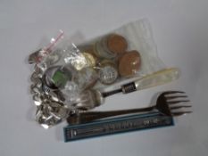 A bag of silver bracelet, plated pickle fork,