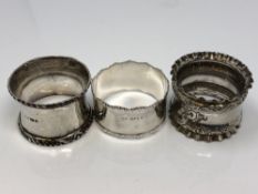 Three silver napkin rings CONDITION REPORT: 70.