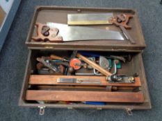 A joiner's tool box of tools, stanley planes, hand saws,