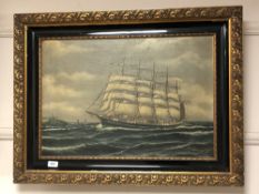 Continental school, tall ship in rough seas,