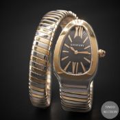 A LADIES STEEL & GOLD BULGARI SERPENTI TUBOGAS SINGLE SPIRAL BRACELET WATCH CIRCA 2016, REF. SP 35