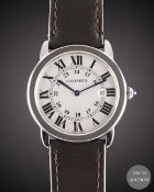 A GENTLEMAN'S SIZE STAINLESS STEEL CARTIER RONDE SOLO WRIST WATCH CIRCA 2010, REF. 2934 Movement: