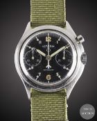 A GENTLEMAN'S STAINLESS STEEL BRITISH MILITARY LEMANIA SINGLE BUTTON RAF PILOTS CHRONOGRAPH WRIST