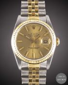 A GENTLEMAN'S STEEL & GOLD ROLEX OYSTER PERPETUAL DATEJUST BRACELET WATCH CIRCA 1987, REF. 16233