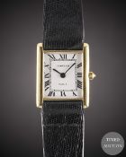 A GENTLEMAN'S SIZE 18K SOLID GOLD CARTIER PARIS TANK WRIST WATCH CIRCA 1980s Movement: 17J, manual