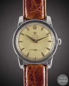 A GENTLEMAN'S STAINLESS STEEL OMEGA SEAMASTER AUTOMATIC WRIST WATCH CIRCA 1953, REF. 2576-6 WITH 